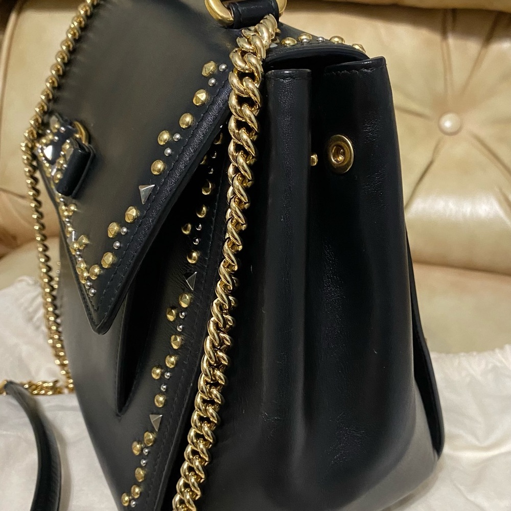 Salvatore Ferragamo COA Leather Satchel Studded Carrie Vara Bow Chain Top Handle - Picture 7 of 12